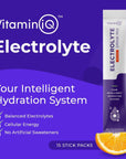 VitaminIQ Electrolytes Powder - 15 Sticks Electrolyte Powder Packets for Energy & Endurance - IV Hydration Multiplier Electrolyte Mix for Mental Clarity & Fluid Balance - IV Hydration Packets, Orange