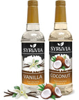 Syruvia Coffee Syrup Variety Pack  Vanilla  Coconut GlutenFree Kosher 254 fl oz Bottles  Enhance Your Coffee Experience with Premium Flavoring Syrups