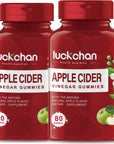 LUCKCHAN Apple Cider Vinegar Gummies with Mother - Maximum Strength - ACV Gummies Weight Management Supports Digestion Supplement for Sugar-Free Vitamins B9 & B12, Gluten-Free Adult & Kids (2 Packs)