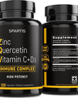 Zinc Quercetin 500mg with Vitamin C Vitamin D3 Bromelain Immune Support High Potency Quercetin Zinc Supplement ZQV by SPARTIS (Pack of 1 Bottle at 120-Caps)