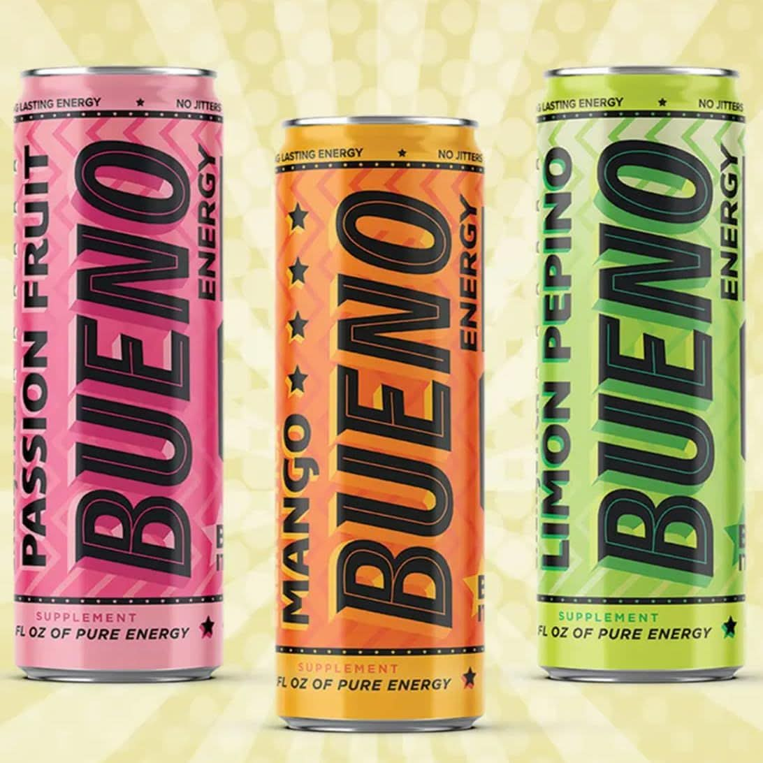 Bueno Energy Drink Passion Fruit Flavor 12oz Made With Real Cane Sugar 12 Pack  Great Taste No Jitters Long Lasting Energy With Healthy Ginseng  Real Sugar All Natural Flavor  No Artificial Sweeteners Passion Fruit