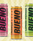 Bueno Energy Drink Passion Fruit Flavor 12oz Made With Real Cane Sugar 12 Pack  Great Taste No Jitters Long Lasting Energy With Healthy Ginseng  Real Sugar All Natural Flavor  No Artificial Sweeteners Passion Fruit