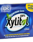 Epic Xylitol Chewing Gum - Sugar Free & Aspartame Free Chewing Gum Sweetened w/Xylitol for Dry Mouth & Gum Health (Peppermint, 12-Piece Pack, 12 Packs)