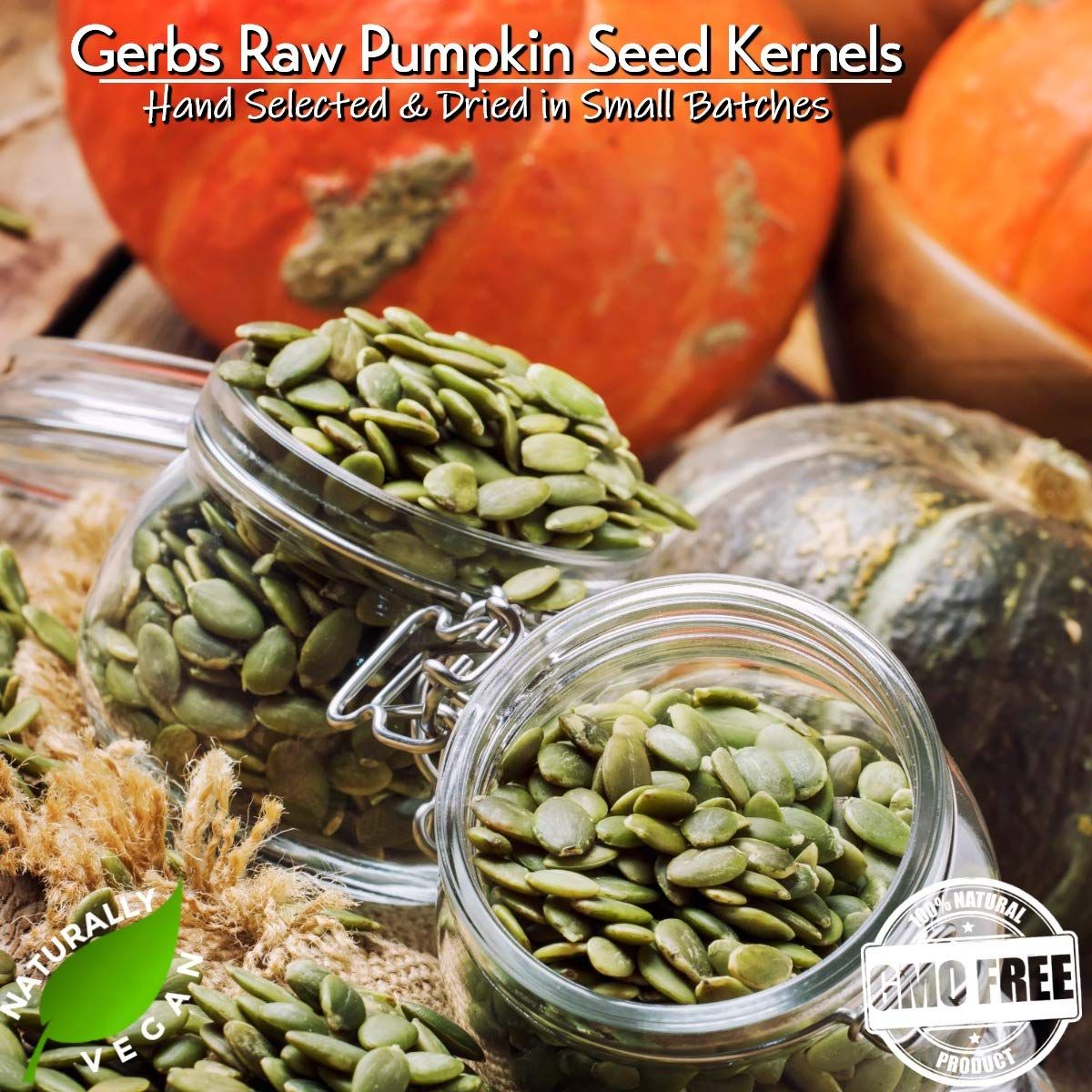 Raw Pumpkin Seed Kernels by Gerbs  2 LBS  Top 11 Food Allergen Free  Non GMO  Vegan  Kosher Certified  Premium Grade AA Shelled Pepitas  Country of Origin Mexico