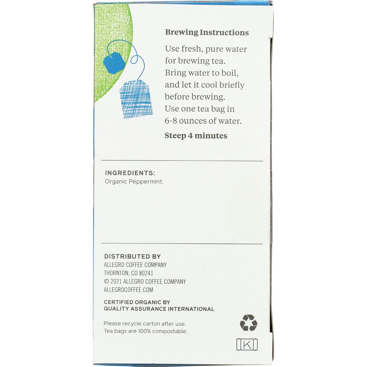 Allegro Tea Organic Northwest Peppermint Tea Bags 20 ct