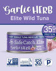 Safe Catch Elite Garlic Herb Canned Wild Skipjack Tuna Fish Can Seasoned Lowest Mercury NonGMO Paleo Whole 30 High Protein Food 5oz 6Pack