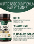 Nature's Hair Growth Vitamins with Biotin, Vitamin E & C, Premium Absorption Hair Strength Support for Thicker & Stronger Hair & Nails, Biotin Hair Supplement, Non-GMO & Gluten Free - 120 Capsules