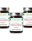 VEKADO THE ORIGINAL MARASCHINO CHERRIES  ITALIAN GOURMET CHERRY FOR OLDFASHIONED COCKTAILS  VEGAN COCKTAIL BOURBON CHERRIES  300G JAR GREEN BLACK AND RED