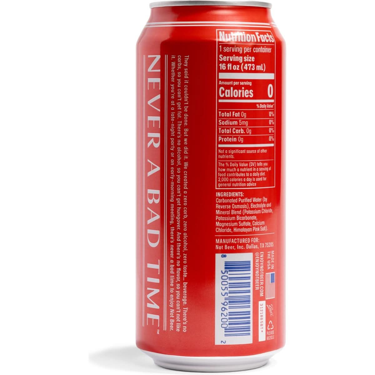 Not Beer American Sparkling Water Mineral  Electrolyte Blend 16oz Tallboy Cans Pack of 8 Original