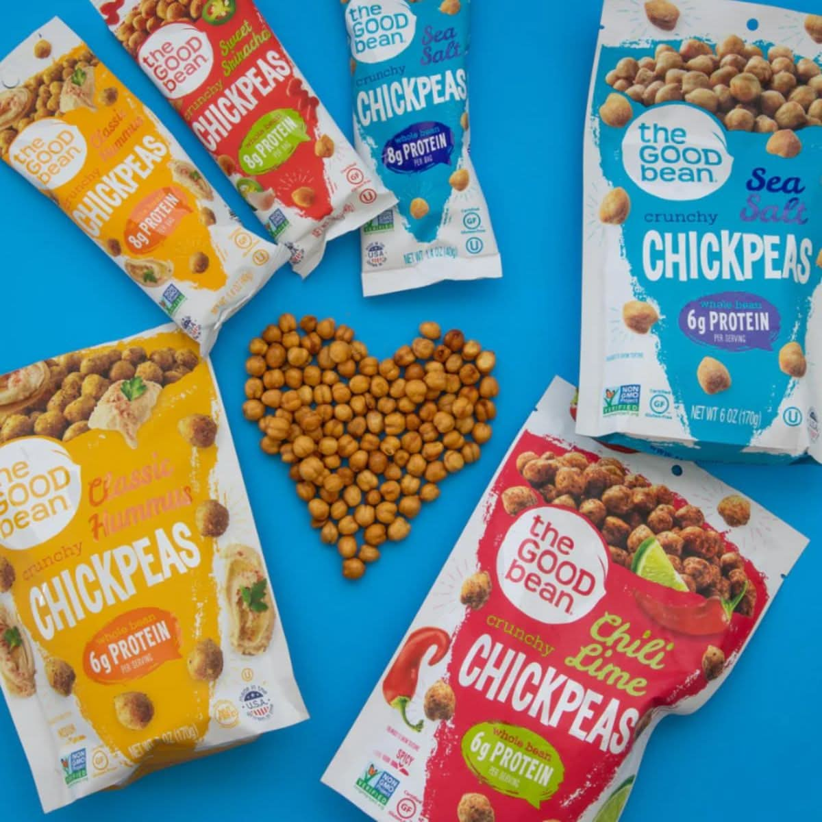 The Good Bean Crunchy Chickpeas  Variety Pack  10 Pack 14 oz Packet  Sweet Sriracha Sea Salt and Classic Hummus Roasted Chickpea Beans  Vegan Snack with Good Source of Plant Protein and Fiber