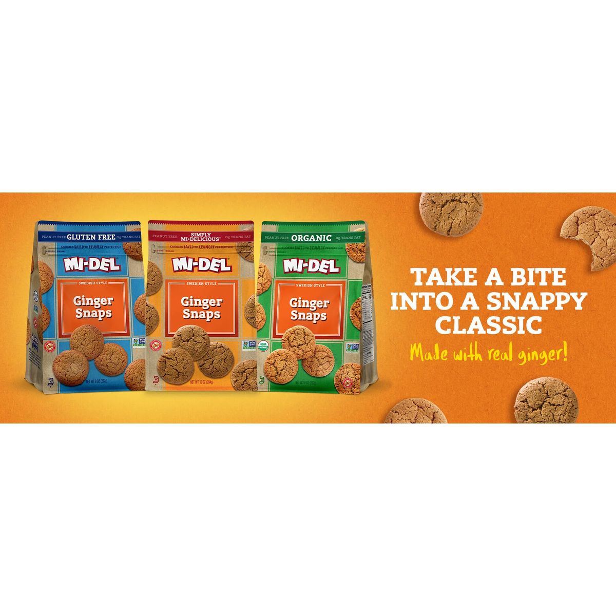 KAME MIDEL Gluten Free Ginger Snaps  Crunchy Ginger Cookies with Real Ginger  Old Fashioned Swedish Ginger Snaps  NonGMO Certified 0g Trans Fat Healthy Cookies  8oz Pack of 2