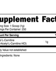 Nutricost Acetyl L-Carnitine (ALCAR) 250 Grams Powder - 1G Per Serving - 250 Servings