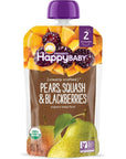 Happy Baby Organics Clearly Crafted Stage 2 Baby Food, Pears, Squash & Blackberries, 4 Ounce Pouch (Pack of 16)