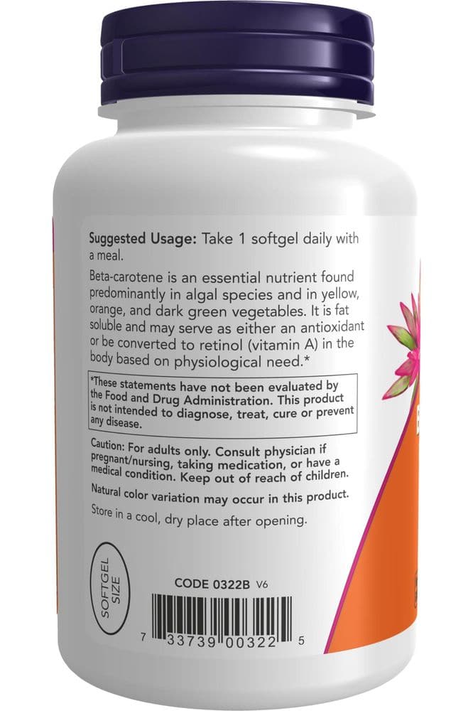 NOW Supplements, Natural Beta Carotene 25,000 IU, Essential Nutrition, 180 Softgels