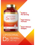 Carlyle Vitamin D3 Liposomal | 10,000 iu | 400 Softgels | Non-GMO and Gluten Free Formula | High Potency Vitamin D Supplement