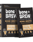 bone + BREW Bone Broth Crème Brulée Flavored Coffee Alternative - Chicken & Beef Bone Broth, 12g Protein, 13g Collagen, 0 Carbs, 0 Sugar, 0 Fat - Keto and Paleo Friendly - 7 Packets