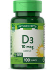 Vitamin D3 400 iu (10 mcg) | 100 Tablets | Vegetarian, Non-GMO, Gluten Free Supplement | By Nature's Truth