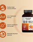 NatureBell Vitamin D3 5000 K2 (MK7) with Virgin Coconut Oil, 240 Softgels, 100mcg, 2 in 1 Support, Duo-Ack | 8 Months Supply | Third Party Tested, Non GMO & No Gluten