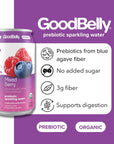 GoodBelly Organic Prebiotic Sparkling Water  Mixed Berry  Zero Added Sugar  Low Calorie  Supports Gut Health  12 pack