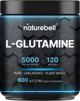 NatureBell L-Glutamine Powder Gut Health | 600 Grams, 5000mg Per Serving, 100% Pure -Unflavored -Vegan Glutamine Powder for Post Workout Recovery, Immune Support -120 Servings