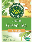 Traditional Medicinals Organic Green Tea Ginger Herbal Tea Promotes Healthy Digestion Pack of 2 Total 32 Tea Bags