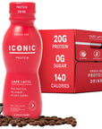 Iconic Protein Drinks Café Latte 12 Pack  Sugar Free  Low Carb  20g Protein  100mg Caffeine  Lactose Free Gluten Free  Keto Friendly Protein Coffee