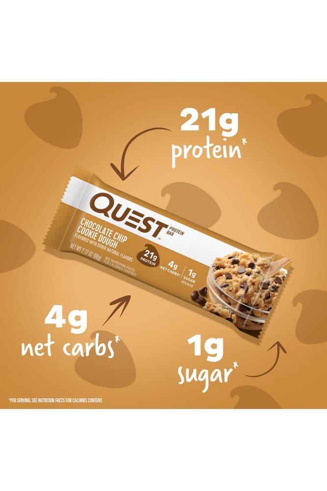 Quest Nutrition Chocolate Chip Cookie Dough Protein Bars, High Protein, Low Carb, Gluten Free, Keto Friendly, 12 Count