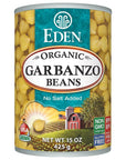 Eden Organic Garbanzo Beans 15 oz Can No Salt NonGMO Gluten Free Vegan Kosher US Grown Heat and Serve Macrobiotic Chickpeas