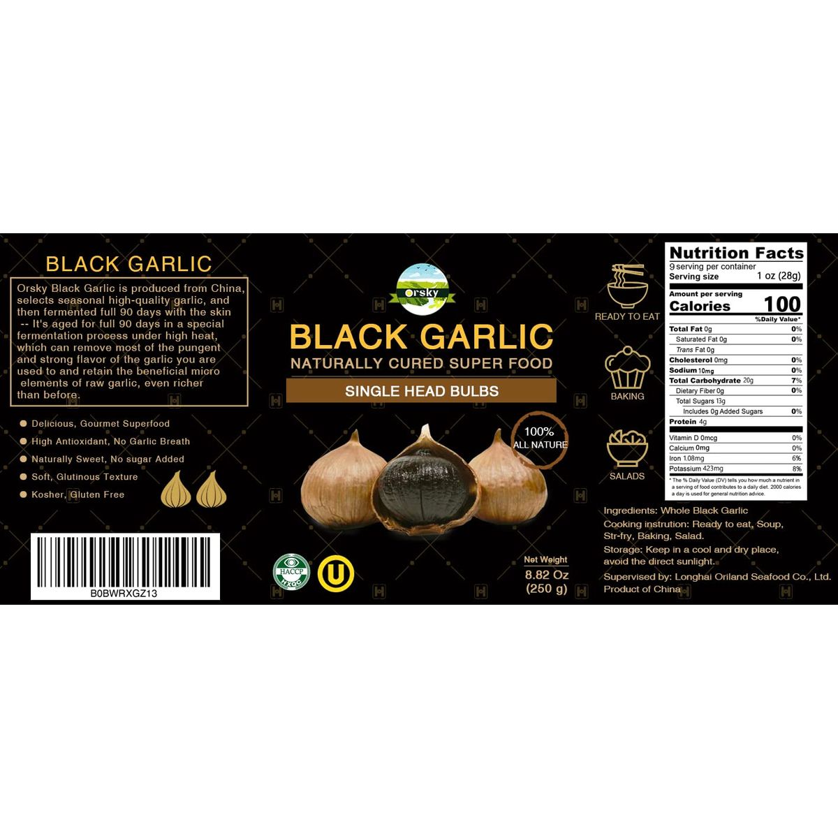 Orsky Black Garlic 882 Oz 250g Whole Black Garlic Fermented for 90 Days Super Foods NonGMOs NonAdditives High in Antioxidants Ready to Eat for Snack Healthy Healthy Recipes