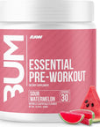 RAW Essential Pre-Workout Powder (Sour Watermelon) - Chris Bumstead Sports Nutrition Supplement for Men & Women Preworkout Energy with Caffeine, L-Citrulline, L-Tyrosine, Beta Alanine Blend