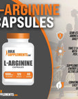 BulkSupplements.com L-Arginine 1000mg Capsules - Arginine Supplement, Nitric Oxide Supplement, L Arginine Capsules - Nitric Oxide Pills, Gluten Free - 2 Capsules per Serving, 120 Capsules