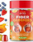 NATUREBYTES Prebiotic Fiber Gummies for Adults and Kids [15g Inulin Fiber from Chicory Root] for Digestive Health, Bloating, Constipation Relief ?Natural Flavoured Berry & Orange Gummy Supplement