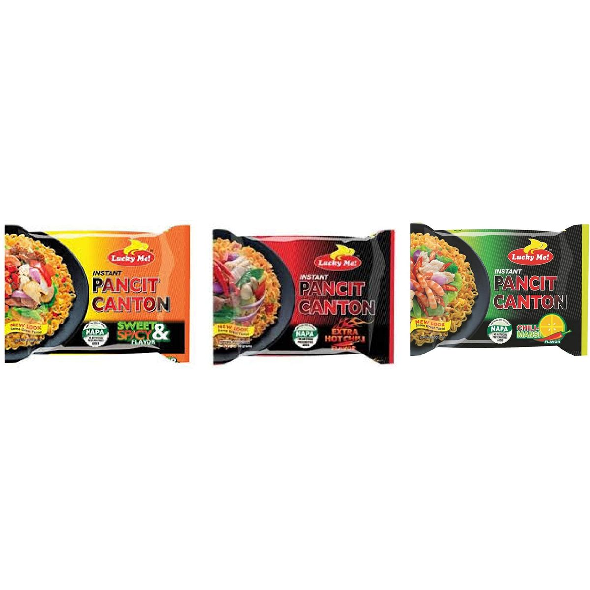 Pack of 30 Lucky Me Pancit Canton Variety Noodles  10 of each Chilimansi Sweet Spicy and Hot Chili