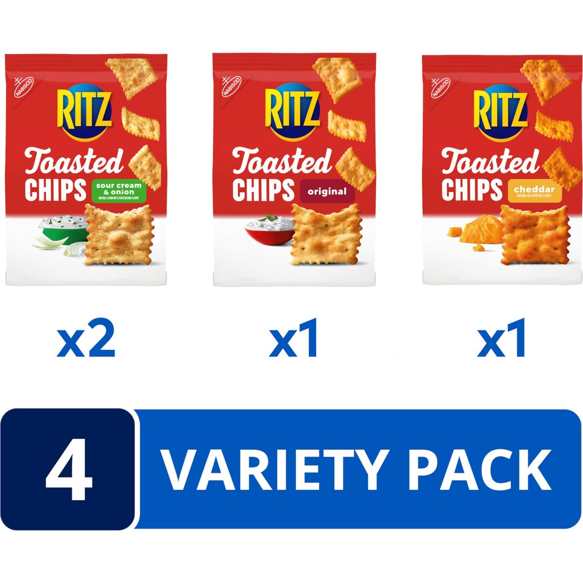 RITZ Toasted Chips Variety Pack with Cheddar Sour Cream and Onion and Original Crackers