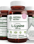 Natural Nutra L Lysine HCl, Promotes Bone Health and Growth, Improve Calcium Absorption, Non-GMO, Vegan, 500 mg, 100 Capsules.