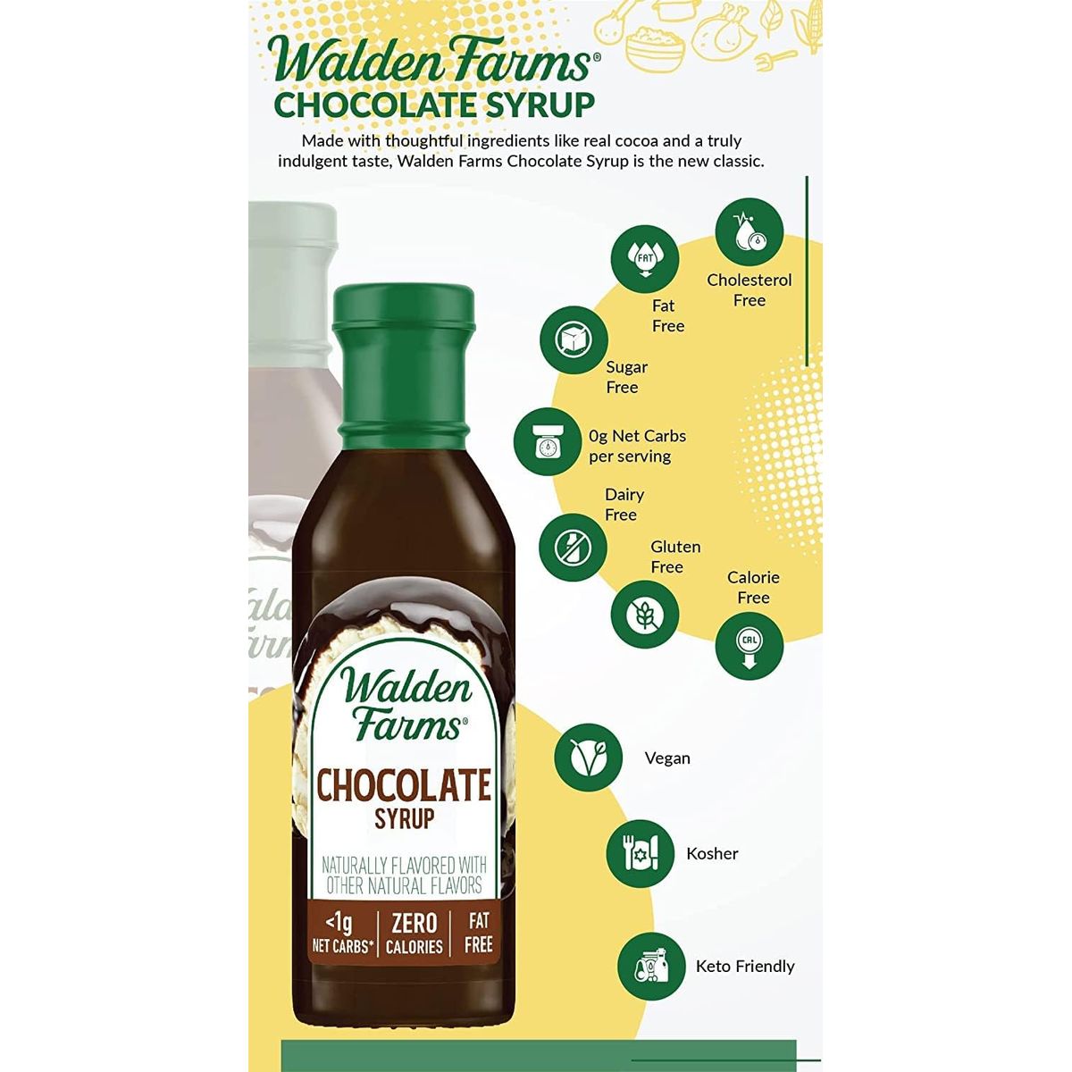 Walden Farms Chocolate Syrup 12 oz 0g Net Carbs Keto Friendly NonDairy No Gluten Sugar Free Sweet and Delicious Flavor for Pancakes Waffles French Toast