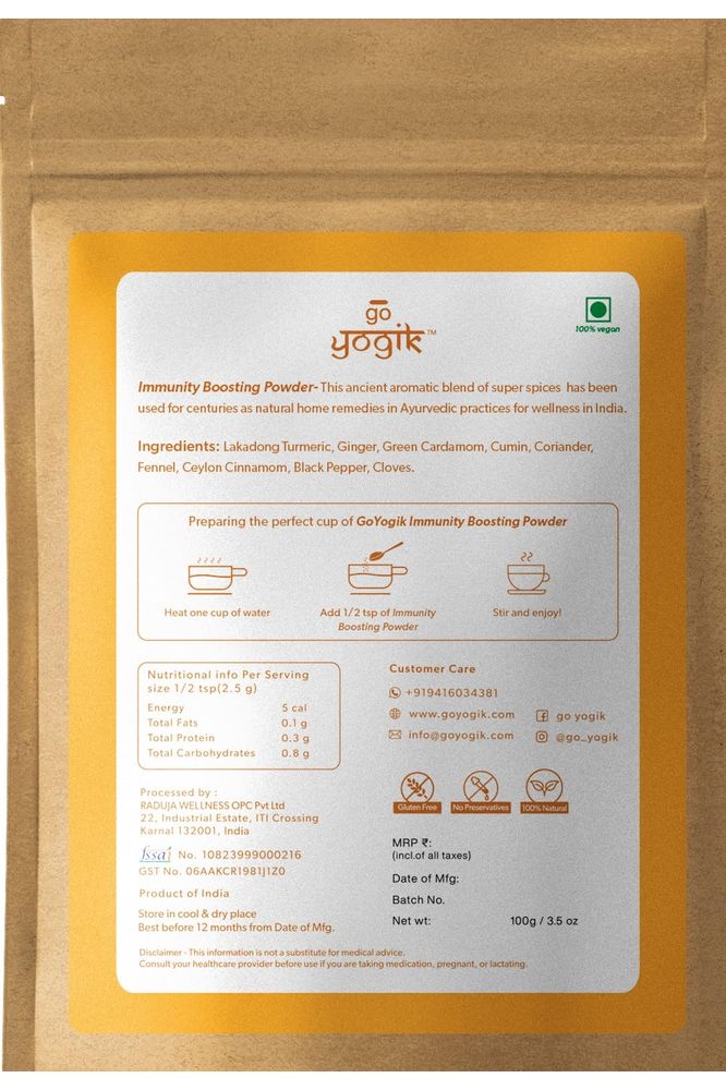 Goyogik Immunity Booster Detox tea blend 100g 50 servings  Ayurvedic Mix of Pure Spices with CCF  Gluten free  Vegan  Unsweetened  Caffeine Free