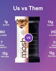 MOSH Peanut Butter Chocolate Crunch Protein Bars 12g GrassFed Protein Keto Snack GlutenFree No Added Sugar Lions Mane B12 Vitamins Supports Brain Health Workout Recovery Breakfast ToGo 12 Bars