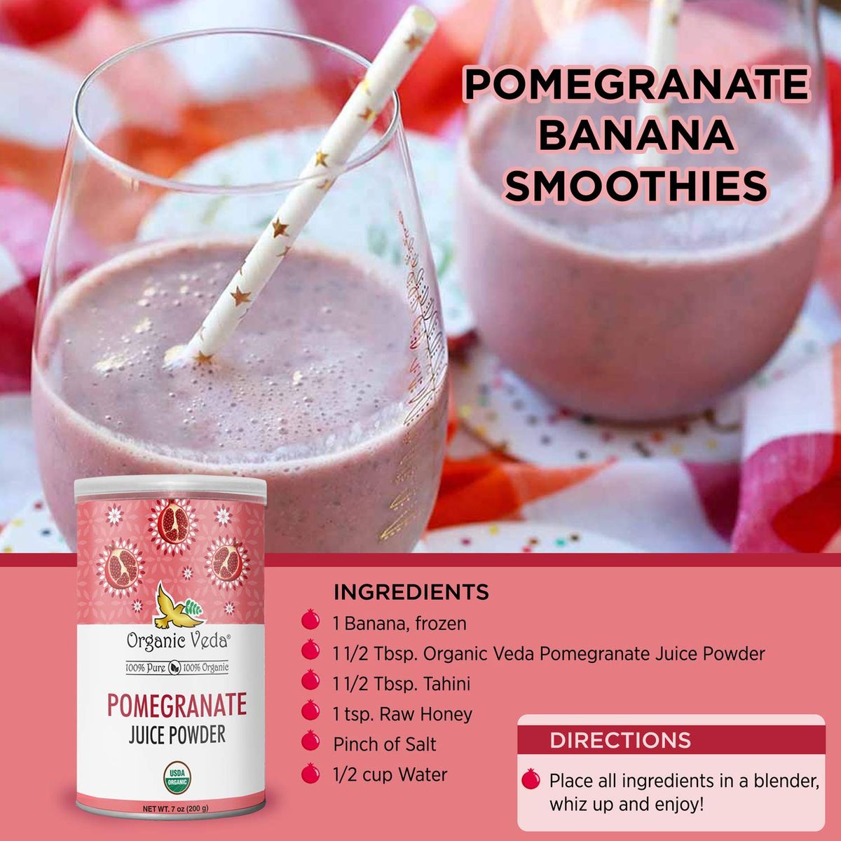 Organic Veda Pomegranate Juice Powder  Powdered Pomegranate Extract Rich in Vitamin C Folate  Potassium  Pomegranate Concentrate For Salad Yogurt Ice Cream  Vegan NonGMO Zero Gluten 8oz