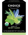 Choice Organics  Organic Mint Sage Tea 1 Pack  Organic Herbal Tea  16 Tea Bags