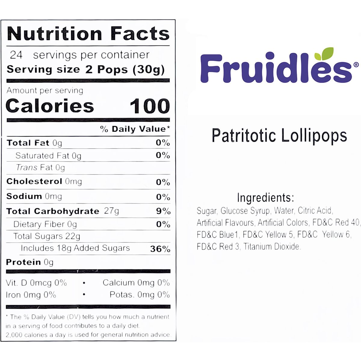 Fruidles Round Patriotic Lollipop USA Red Blue  White Mixed Fruit Flavor Individually Wrapped 15 Inch 15 gram Sucker 12Pack