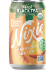 Nixie Sparkling Water Peach Black Tea Lightly Caffeinated 30mg  12 fl oz cans 24 pack  Organic Vegan NonGMO Gluten Free 0 Calories 0 Sugar 0 Sodium