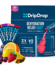 DripDrop Hydration - Electrolyte Powder Packets - Grape, Fruit Punch, Strawberry Lemonade, Cherry - 32 Count