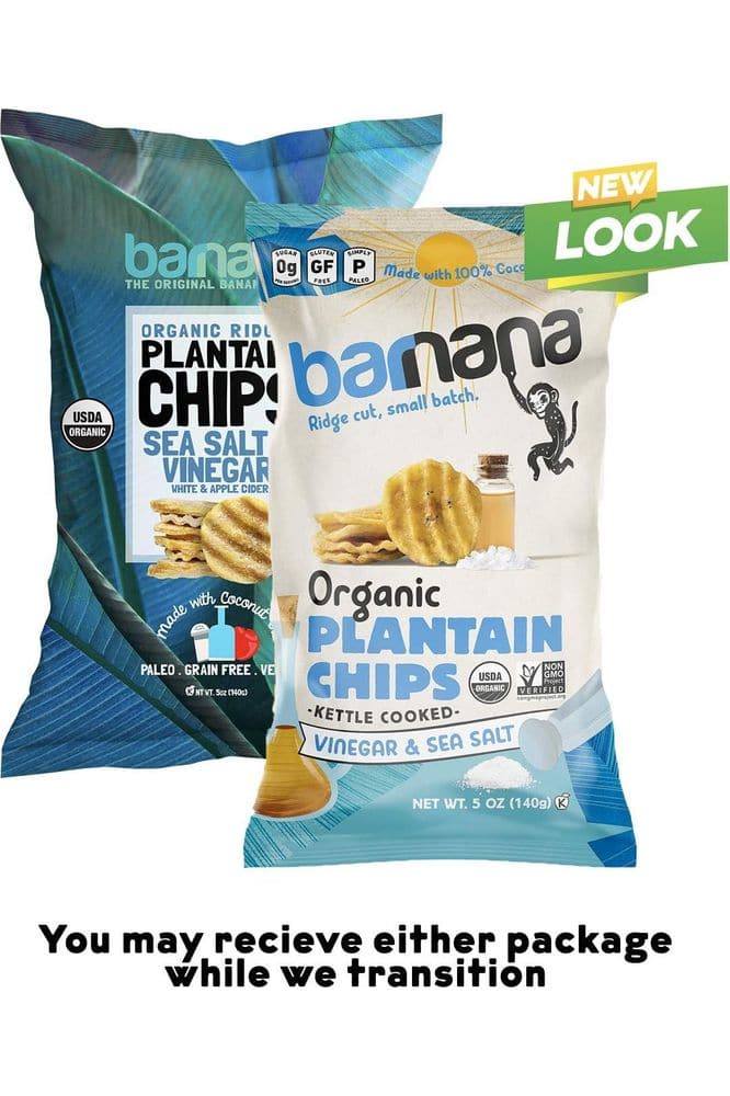 Barnana Organic Plantain Chips, Salt &amp; Vinegar Paleo &amp; Vegan Ridge Cut Chips, 5 Ounce Bag