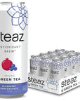 Steaz Organic Lightly Sweetened Iced Green Tea Blueberry Pomegranate 16 OZ Pack of 12