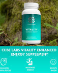 Cube Labs Vitality Enhanced Energy Supplement-Brain Booster Supplement for Focus, Memory, Clarity & Energy Made with Guarana, Maca, Cordyceps, Siberian ginseng & Panax ginseng,Made in USA(60 Capsules)