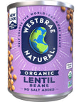 Westbrae Natural Organic Lentil Beans No Salt Added 15 Oz Pack of 12 Packaging May Vary