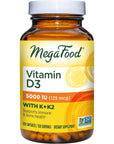 MegaFood Vitamin D3 5000 IU (125 mcg) - Immune Support Supplement - Bone Health - with Vitamin D3, Vitamin K, and Vitamin K2 - Vegetarian, Gluten-Free - Made Without 9 Food Allergens - 120 Caps