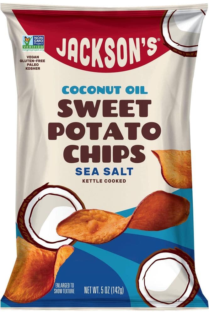 Jackson’s Sweet Potato Kettle Chips with Sea Salt made with Premium Coconut Oil (5 oz, Pack of 12) - Allergen-friendly, Gluten Free, Peanut Free, Vegan, Paleo Friendly - Shark Tank Product