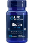 Life Extension Biotin 600 mcg Vitamin B7 Support Supplement for Beautiful Hair, Nails & Beyond - Gluten-Free, Non-GMO - 100 Capsules